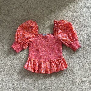 Cece Puff Sleeve Floral Short Sleeve